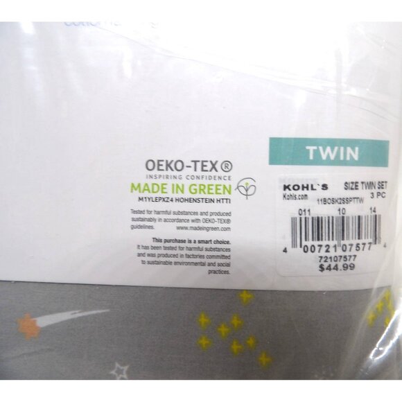 Twin Bed Sheet Set Space Explorer Kohl's Big Kid Gray Print New - Picture 6 of 6